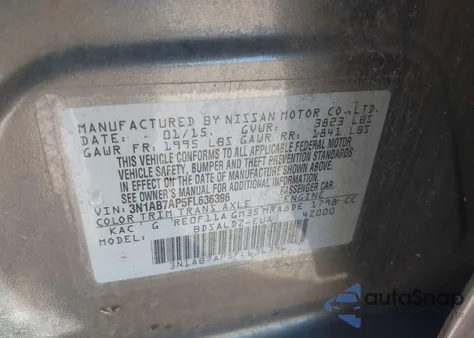 2015 Nissan Sentra Sv z USA, uszkodzony, nr VIN 3N1AB7AP5FL636396